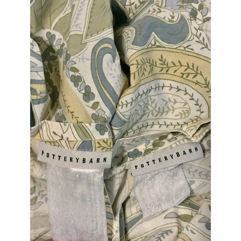 Vintage Pottery Barn Paisley Duvet Cover Euro Shams Full Queen Green Yellow Blue